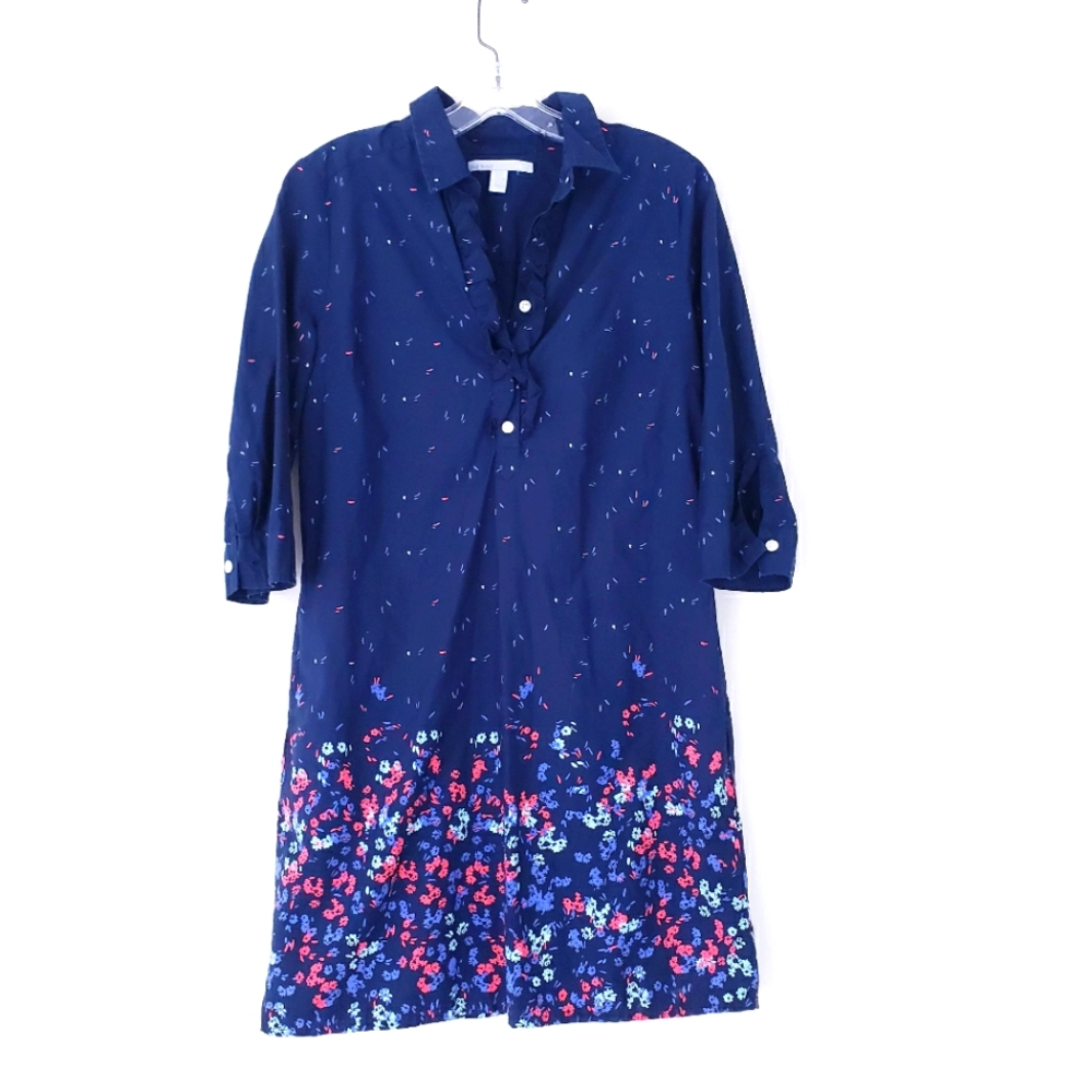 Old Navy Navy Blue Floral Shirt Dress Button Up Collared Size Small